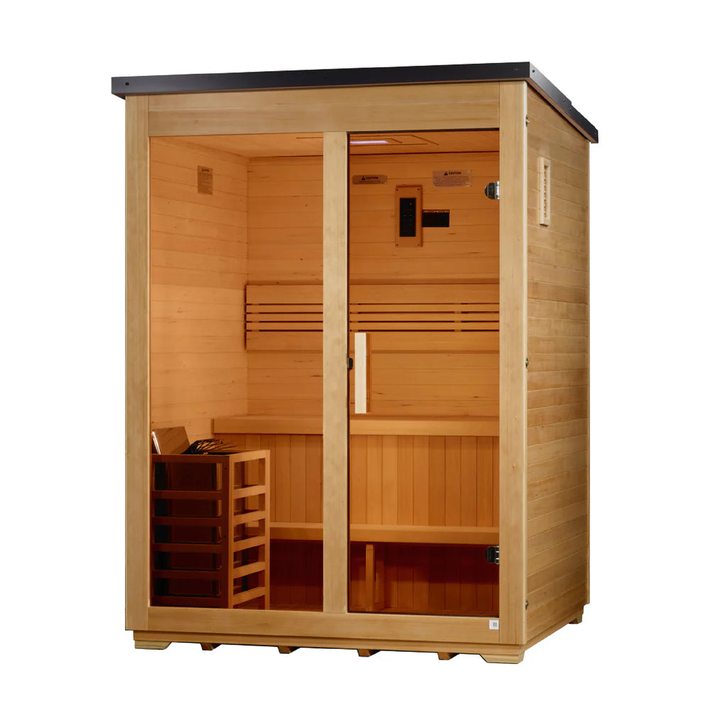 Golden Designs "Arlberg" 3 Person Traditional Outdoor Steam Sauna - Flat Roof - Pro Plunge