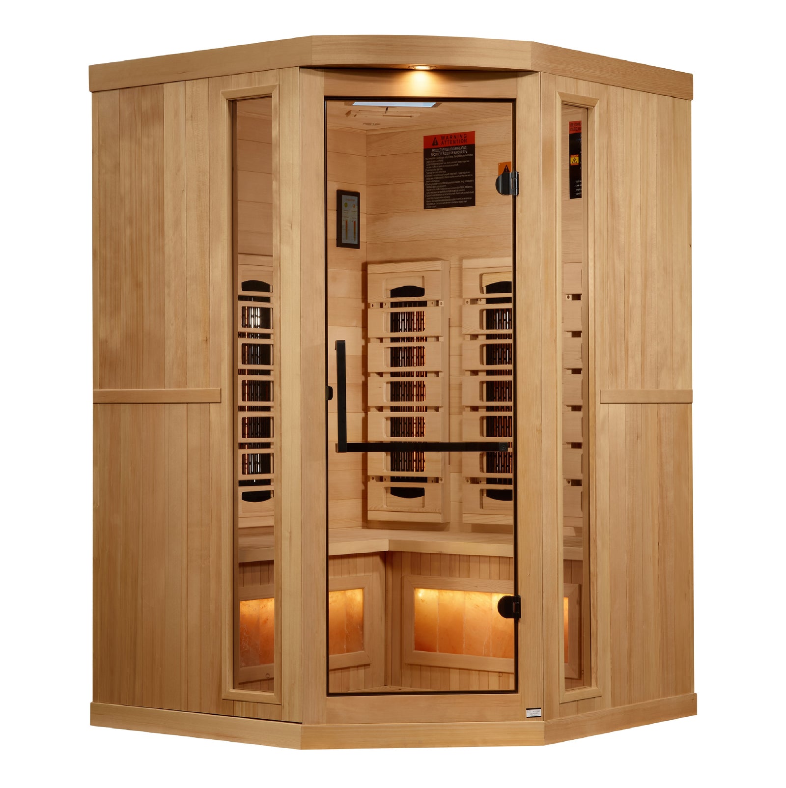 Golden Designs 3-Person Corner Full Spectrum PureTech™ Near Zero EMF FAR Infrared Sauna with Himalayan Salt Bar - Pro Plunge