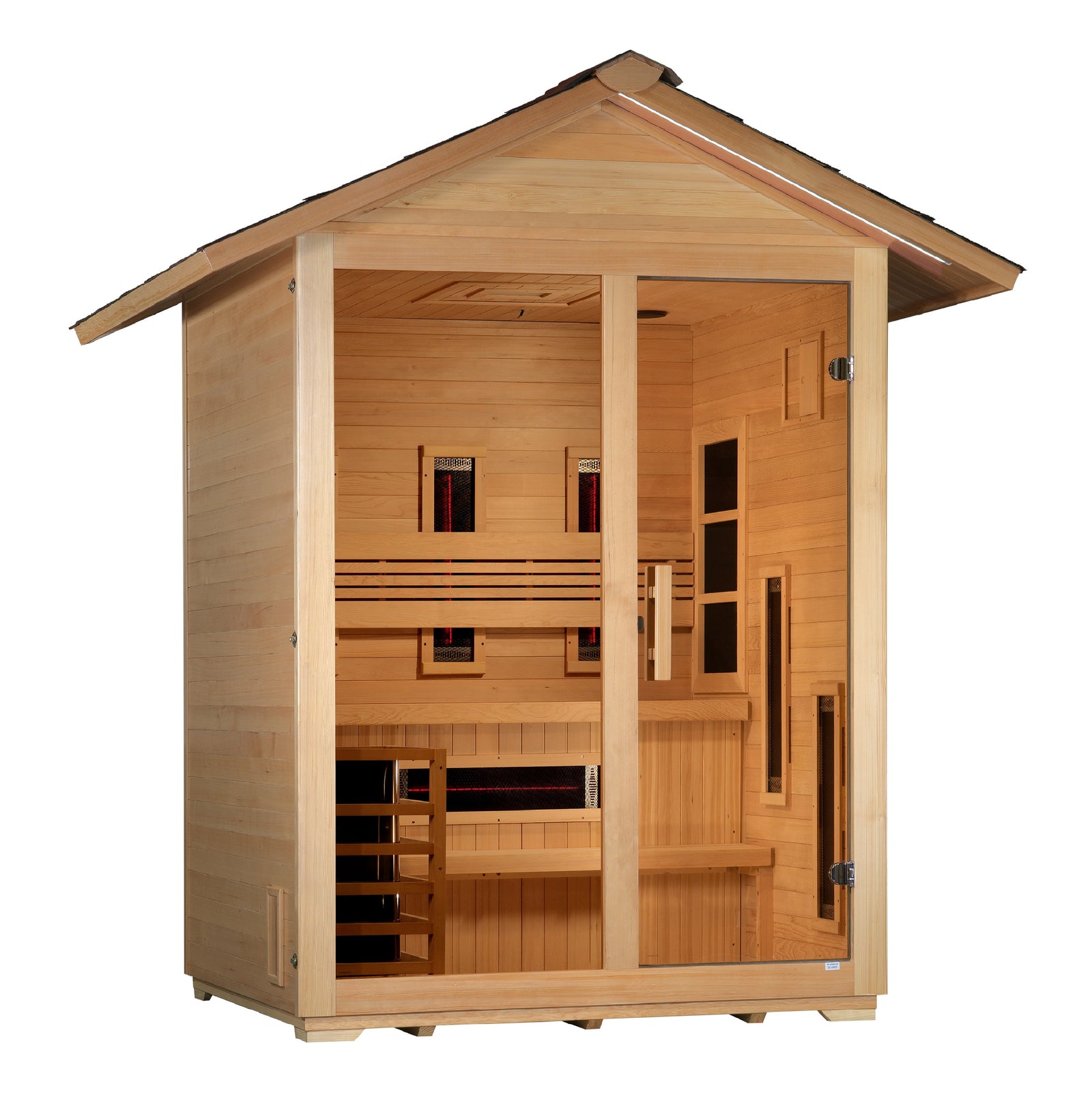 Golden Designs "Carinthia" 3 Person Hybrid (PureTech™ Full Spectrum IR or Traditional Stove) Outdoor Sauna - Pro Plunge