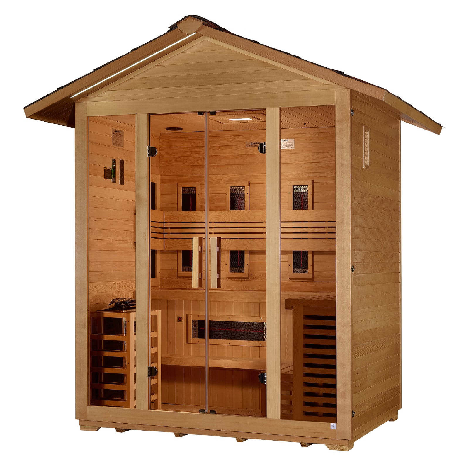 Golden Designs "Gargellen" 5 Person Hybrid (PureTech™ Full Spectrum IR or Traditional Stove) Outdoor Sauna - Pro Plunge