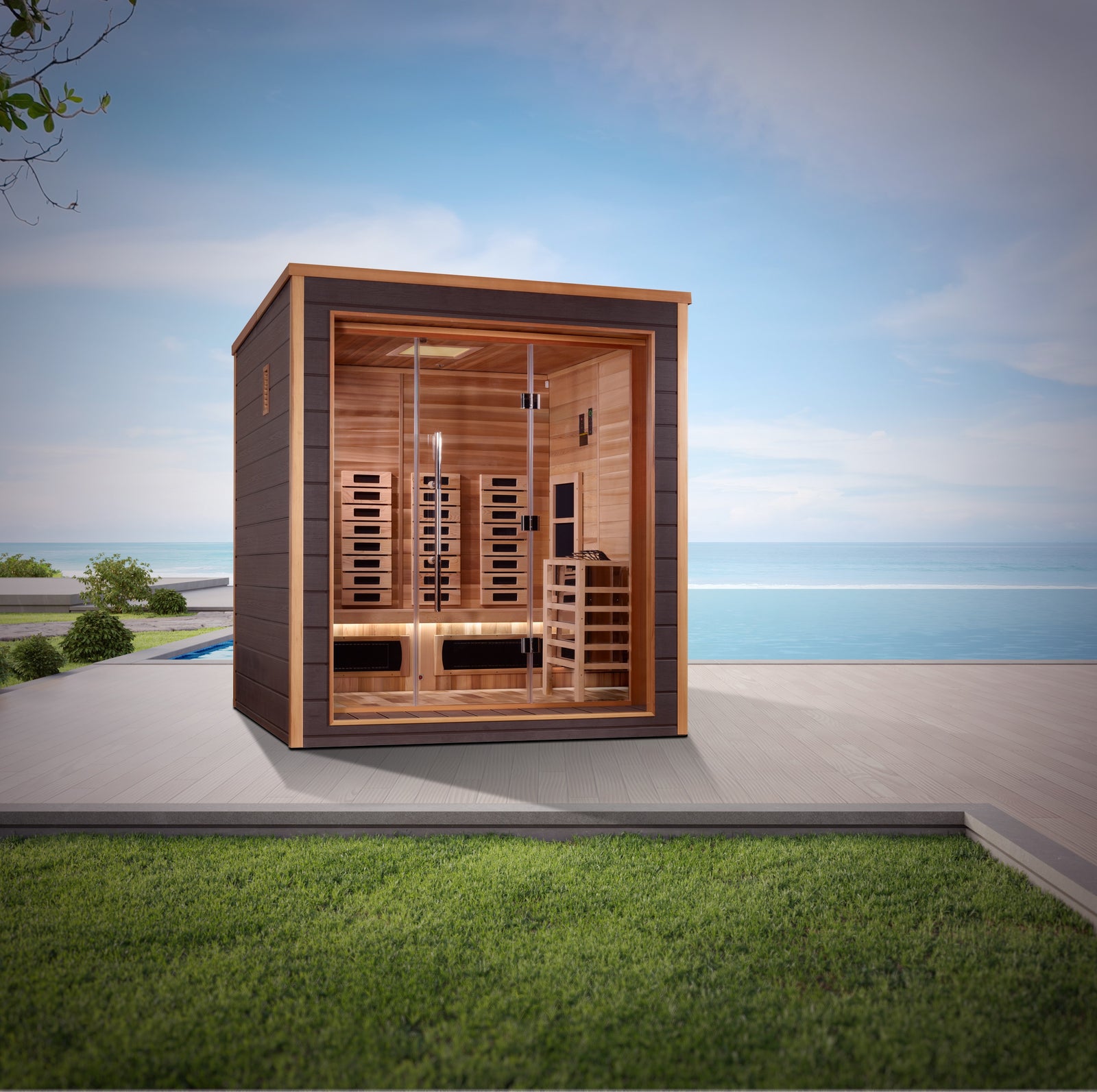 Golden Designs Visby 3 Person Hybrid Outdoor Sauna - Pro Plunge
