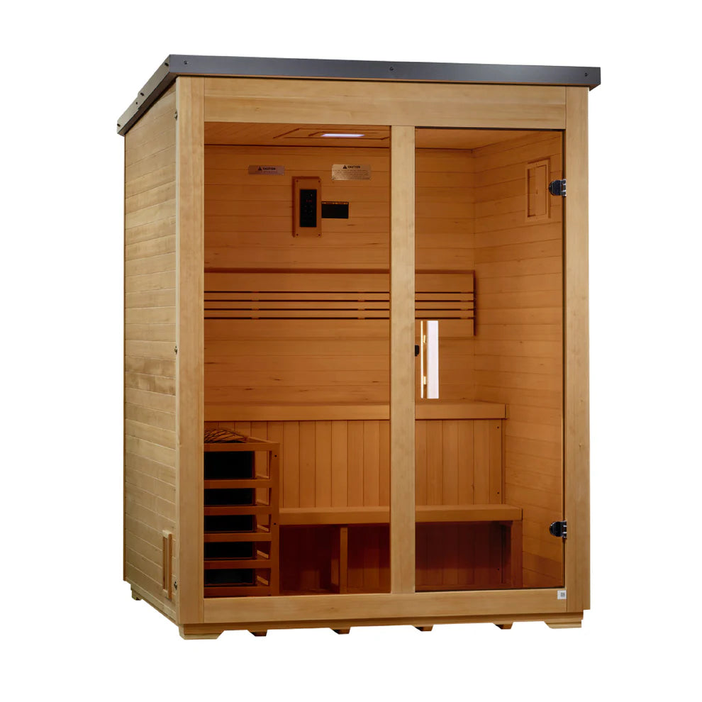 Golden Designs "Arlberg" 3 Person Traditional Outdoor Steam Sauna - Flat Roof - Pro Plunge