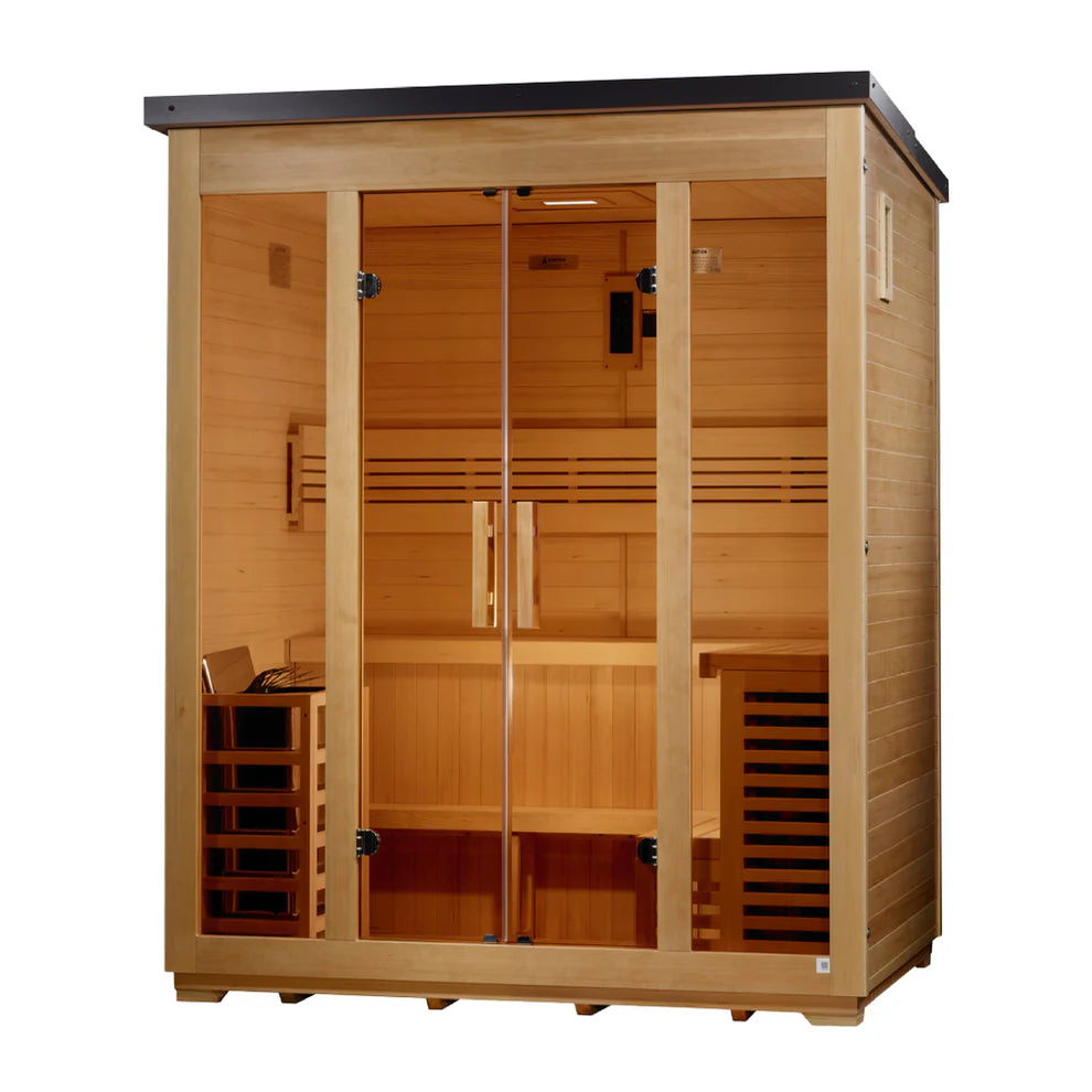 Golden Designs 5 Person Traditional Flat Roof Outdoor Sauna - Pro Plunge