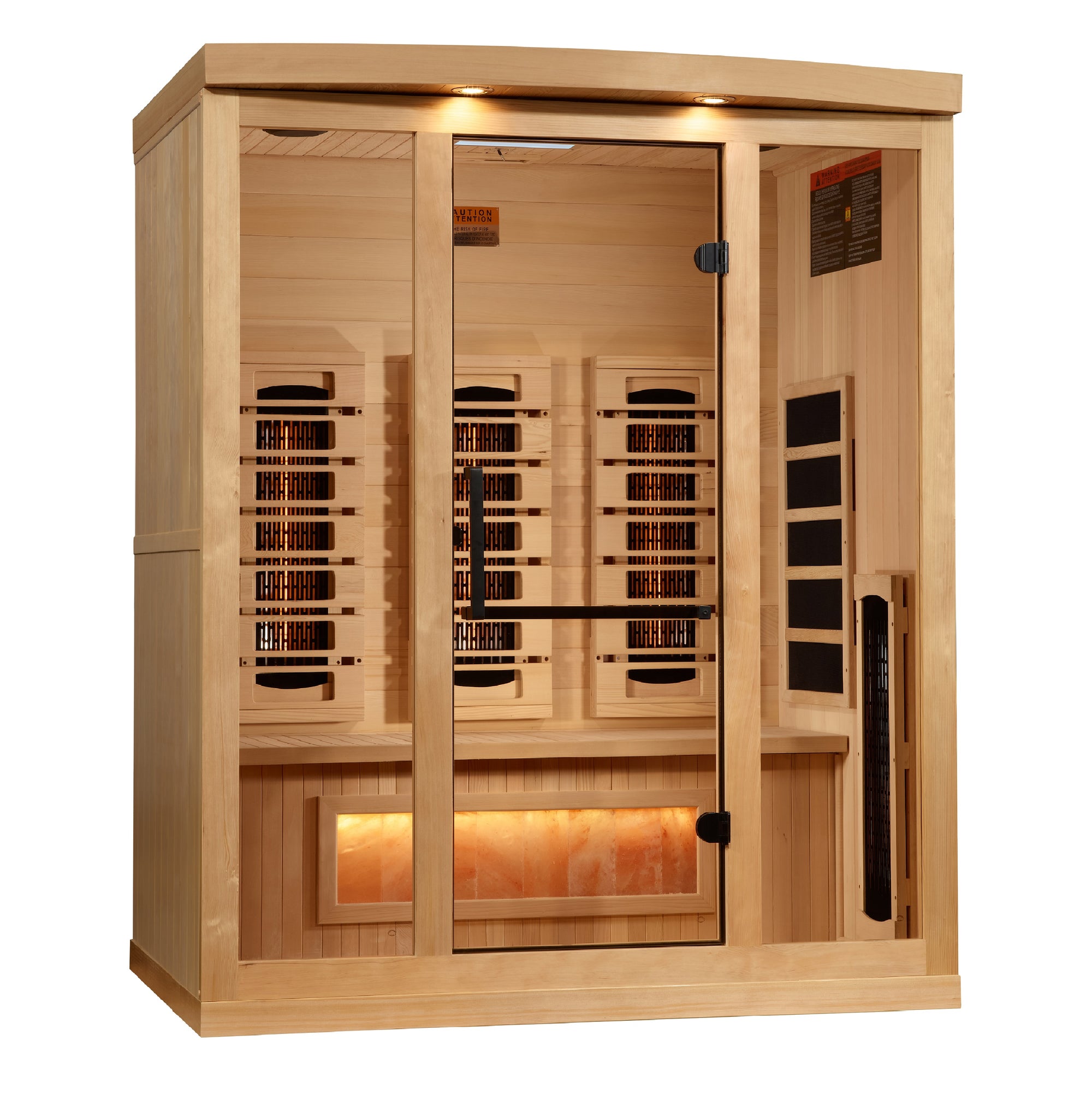 Golden Designs 3-Person Full Spectrum PureTech™ Near Zero EMF FAR Infrared Sauna with Himalayan Salt Bar