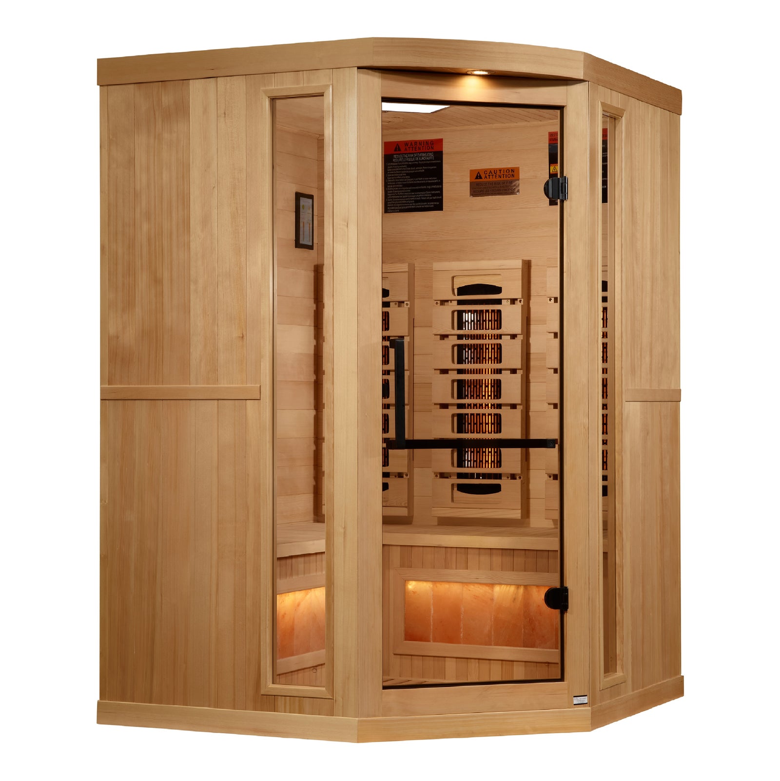 Golden Designs 3-Person Corner Full Spectrum PureTech™ Near Zero EMF FAR Infrared Sauna with Himalayan Salt Bar - Pro Plunge