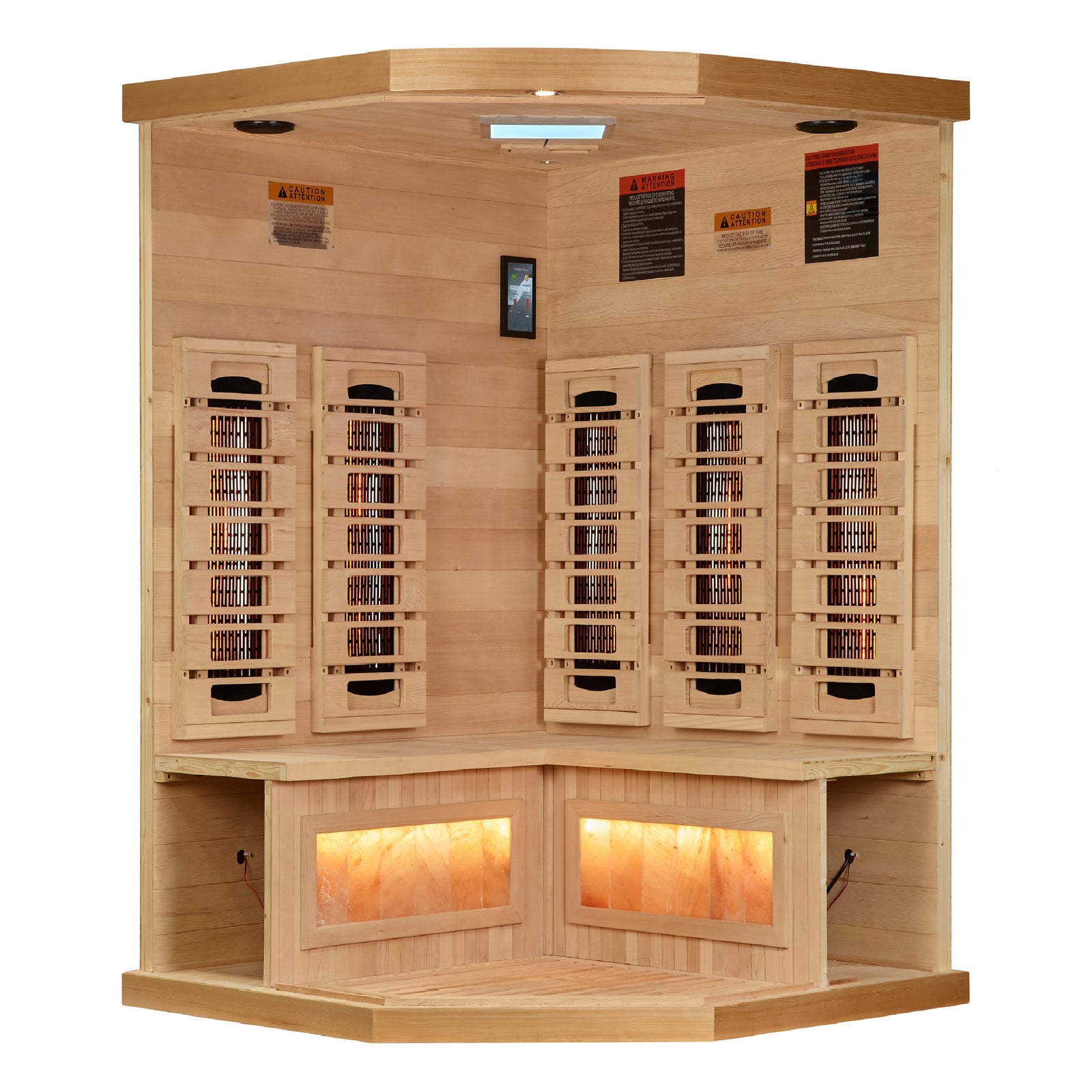 Golden Designs 3-Person Corner Full Spectrum PureTech™ Near Zero EMF FAR Infrared Sauna with Himalayan Salt Bar - Pro Plunge