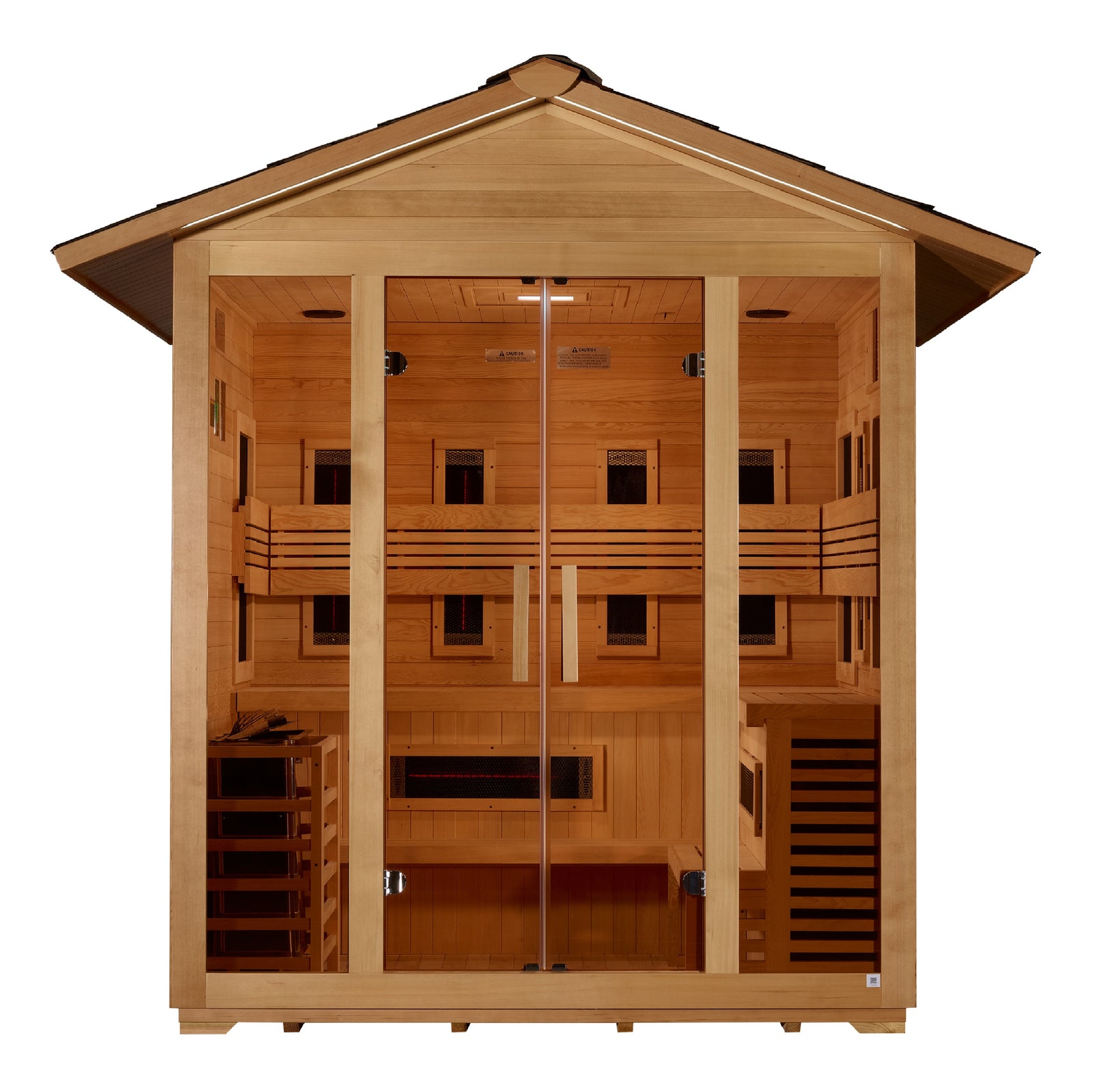Golden Designs "Gargellen" 5 Person Hybrid (PureTech™ Full Spectrum IR or Traditional Stove) Outdoor Sauna - Pro Plunge