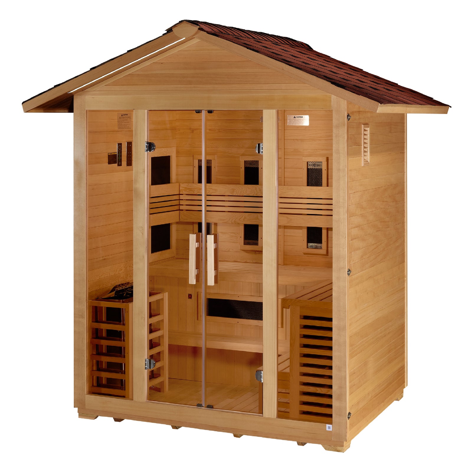 Golden Designs "Gargellen" 5 Person Hybrid (PureTech™ Full Spectrum IR or Traditional Stove) Outdoor Sauna - Pro Plunge