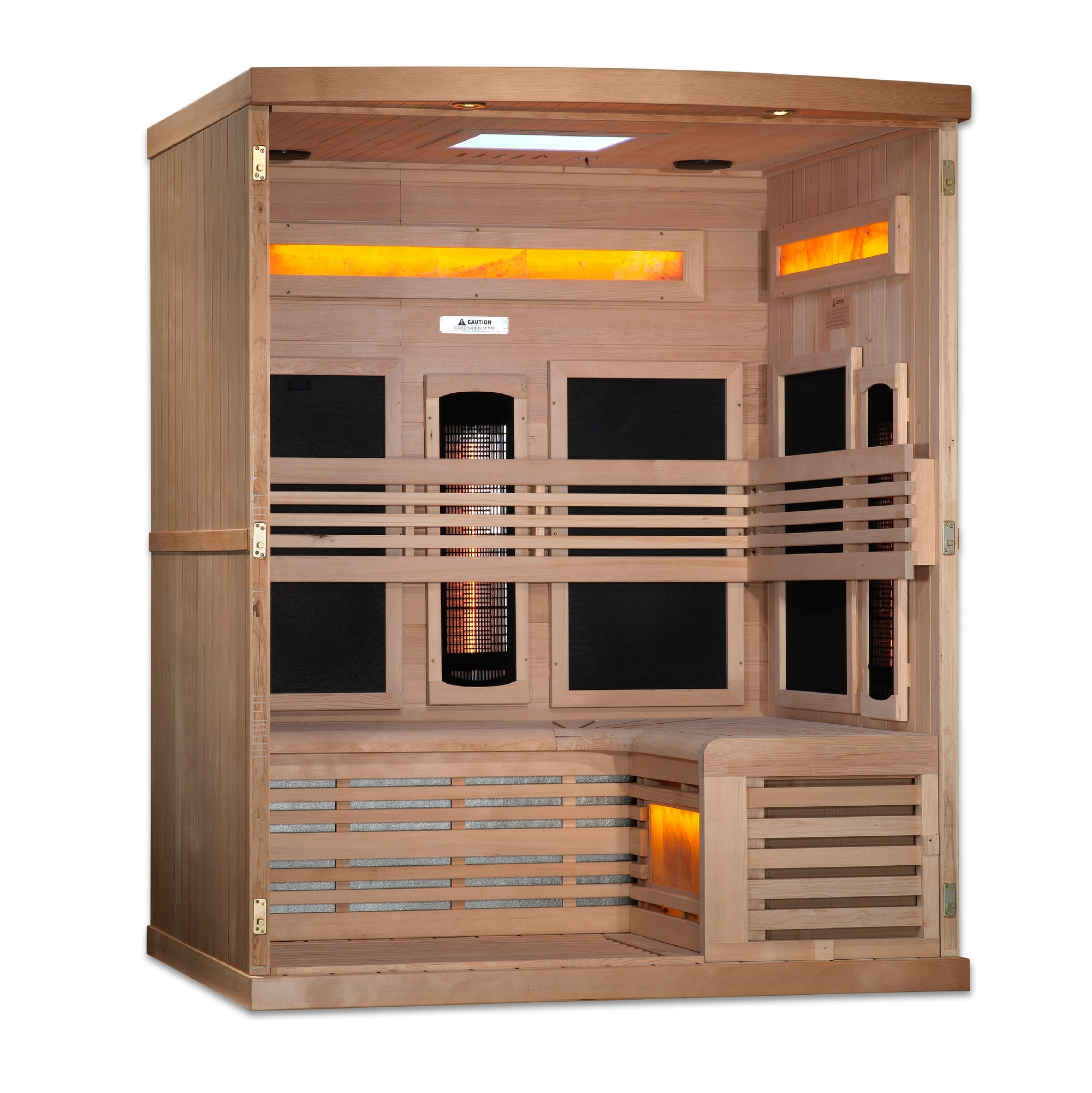 Golden Designs 3-Person Full Spectrum PureTech™ Near Zero EMF FAR Infrared Sauna with Himalayan Salt Bar