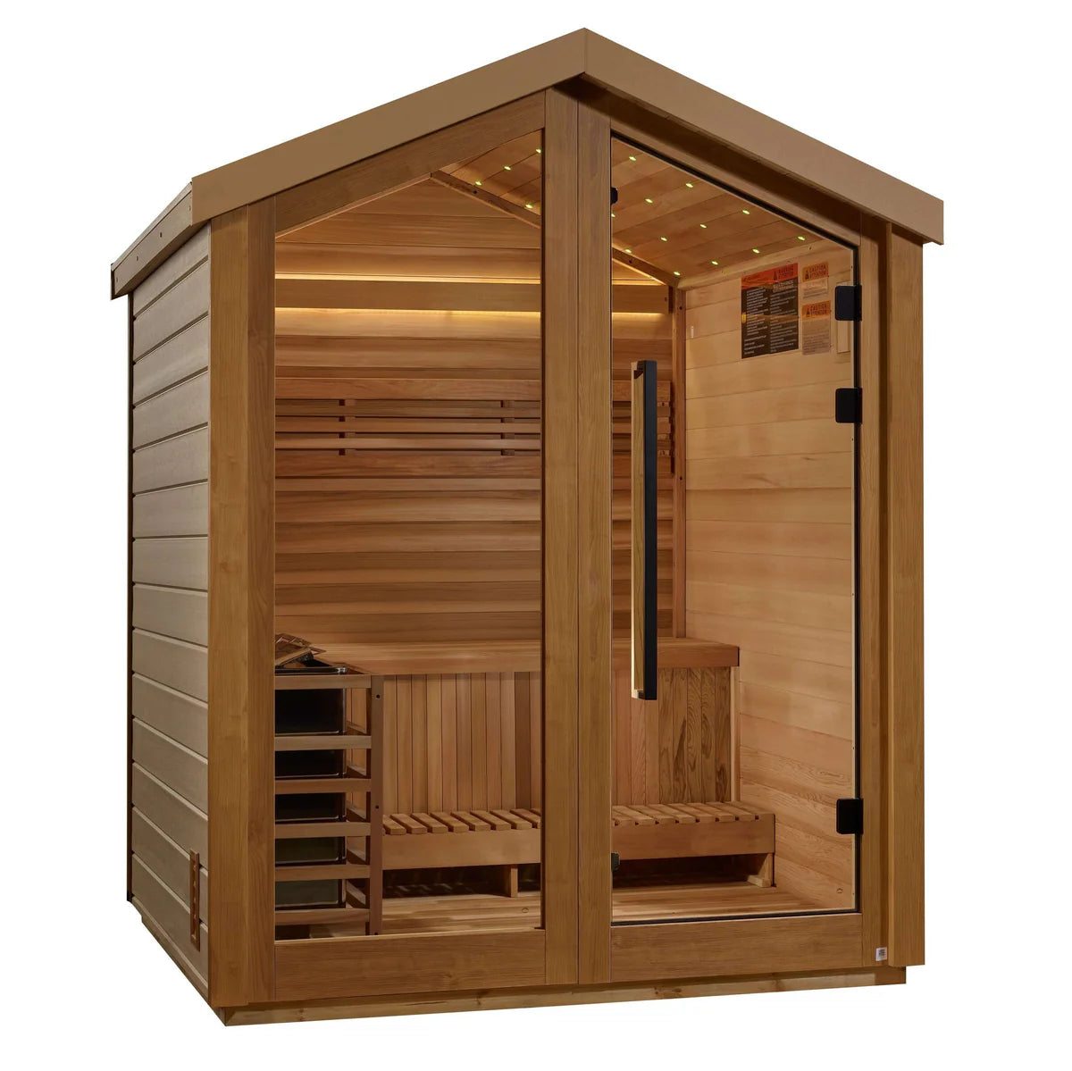 Golden Designs Savonlinna 3-Person Red Cedar Outdoor Sauna &amp; Harvia Traditional Electric Heater Kit - Pro Plunge