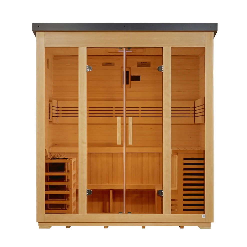 Golden Designs 5 Person Traditional Flat Roof Outdoor Sauna - Pro Plunge